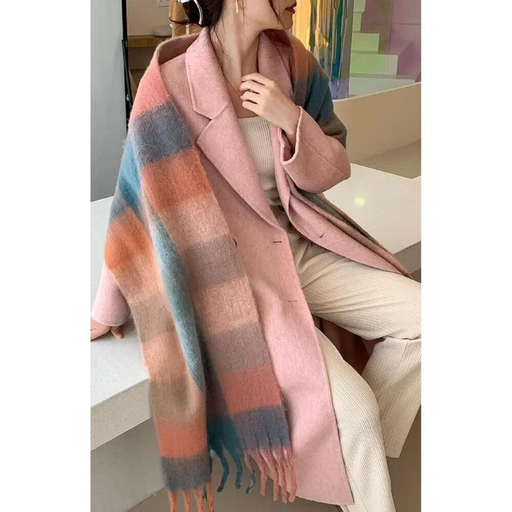Women's Cyan Brown Winter Warm Long Shawl Cold Weather Thick Blanket Scarfs